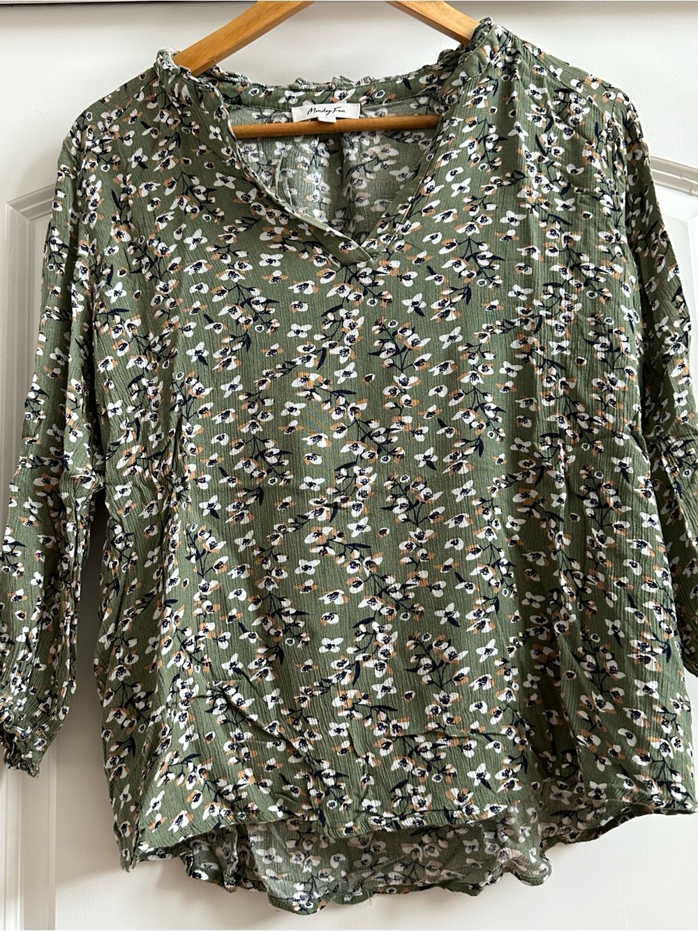 Olive Green Floral V-Neck Tunic Top